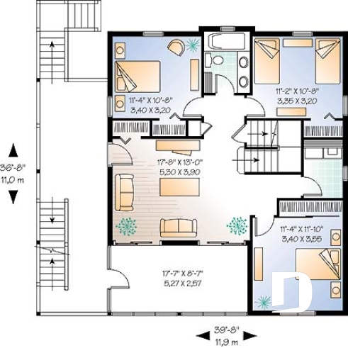 Étage 1 - Plan pour bord de l'eau, 5 chambres, 3.5 salles de bain, balcon observatoire, abri moustiquaire, 2 salons - Bay 3