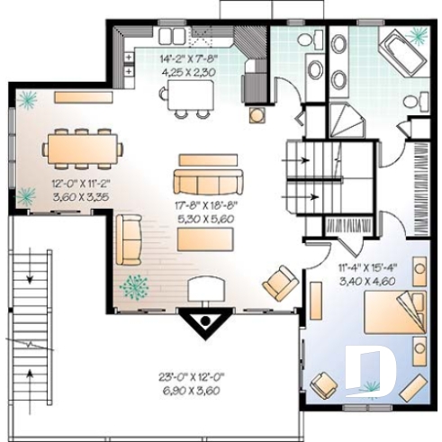 Étage 2 - Plan pour bord de l'eau, 5 chambres, 3.5 salles de bain, balcon observatoire, abri moustiquaire, 2 salons - Bay 3