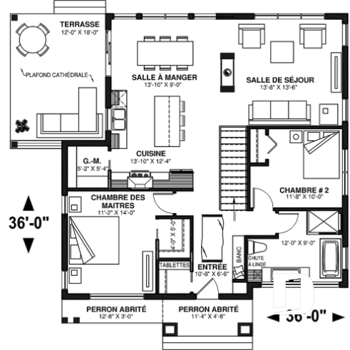 Rez-de-chaussée - Plan de maison avec superbe terrasse abritée, aire ouverte, 3 chambres avec sous-sol aménagé - Auburn