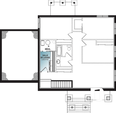 Sous-sol - Plan de maison plain-pied 2 chambres au même niveau, garage, garde-manger, aire ouverte, superbe cuisine - Nordika 3
