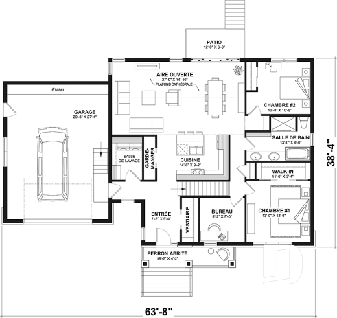 Rez-de-chaussée - Plan de maison nordique Craftsman 3 chambres sur un étage – espace idéal pour famille - Nordika 4