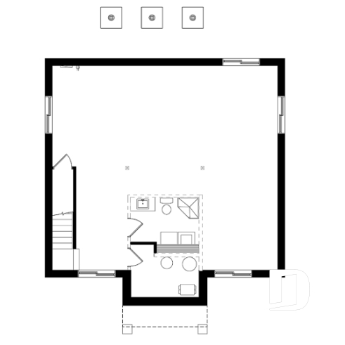 Sous-sol - Plan de plain-pied 2 chambres, économique, cuisine avec grand garde-manger, 2 garde-robes à l'entrée - Chai 2