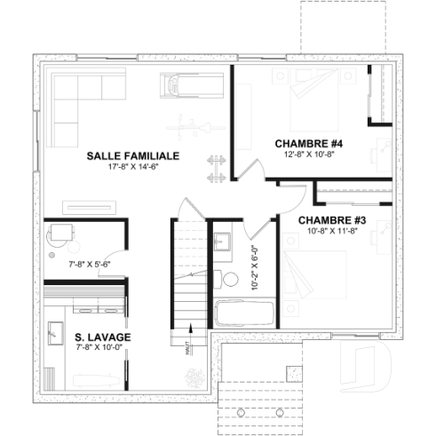 Sous-sol aménagé - Plain-pied abordable avec fondation sortie de terre, 2 à 4 chambres selon finition du sous-sol (optionnel $) - Kimiko