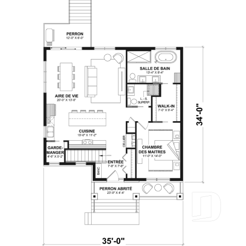 Rez-de-chaussée - Modèle de maison de plain-pied avec sous-sol aménagé, 1 à 4 chambre, 2 salons, plafond à 9 pieds - Aika 2