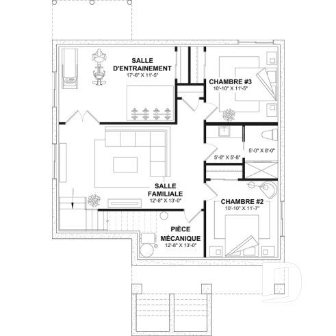Sous-sol - Modèle de maison de plain-pied avec sous-sol aménagé, 1 à 4 chambre, 2 salons, plafond à 9 pieds - Aika 2