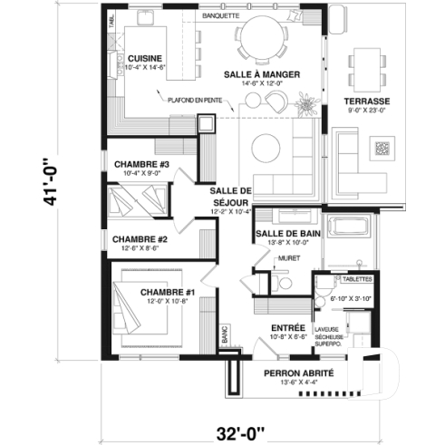 Rez-de-chaussée - Modèle de maison d'inspiration mid-century moderne avec 3 chambres et fondation sur dalle de béton - Hampshire