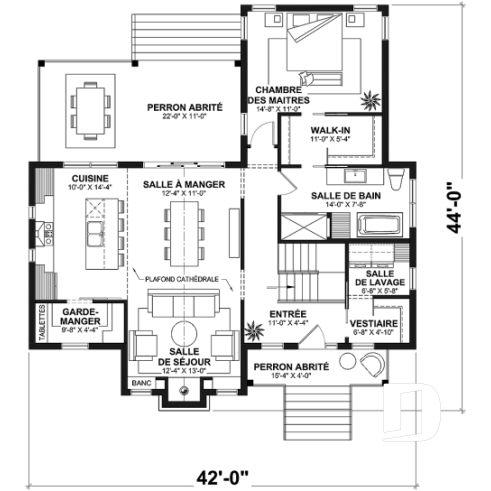 Rez-de-chaussée - Plan de maison de style campagne avec terrasses couvertes, jusqu’à 3 chambres et grand espace de vie convivial - Riverland