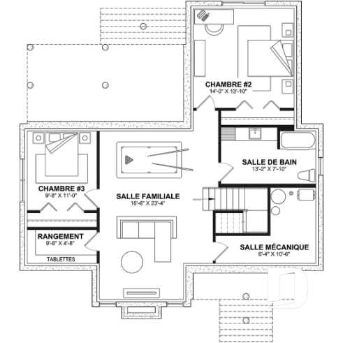 Sous-sol aménagé (Optionel $) - Plan de maison de style campagne avec terrasses couvertes, jusqu’à 3 chambres et grand espace de vie convivial - Riverland