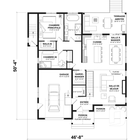 Rez-de-chaussée - Modèle de maison champêtre de 2 à 4 chambres, sous-sol aménagé optionnel ($), garage, aire ouverte - Oakvale