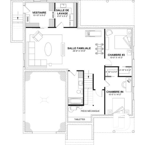 Sous-sol aménagé (Optionel $) - Modèle de maison champêtre de 2 à 4 chambres, sous-sol aménagé optionnel ($), garage, aire ouverte - Oakvale