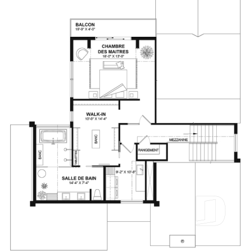 Étage - Plan de maison scandinave, superbe suite parentale, foyer central, grande luminosité et sous-sol aménagé - Balnea