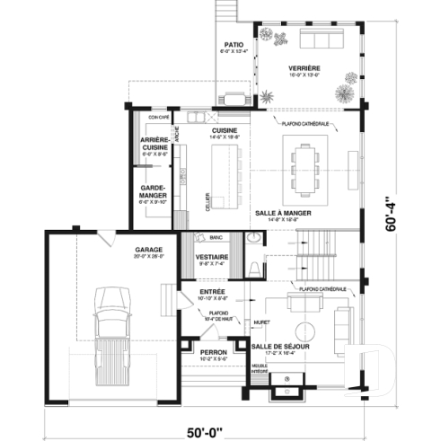 Rez-de-chaussée - Plan de maison scandinave, superbe suite parentale, foyer central, grande luminosité et sous-sol aménagé - Balnea