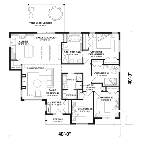 Rez-de-chaussée - Plan de maison plain-pied 4 chambres au rez-de-chaussée, 2 salles de bain et terrasse abritée - River Run