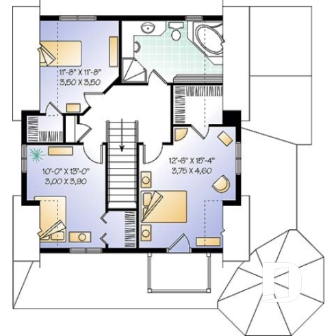 Étage - Plan de maison champêtre, à étages, 3 chambres avec plafond cathédrale, jolie finition extérieure - Fougère