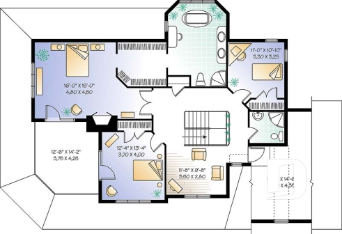 Étage - Plan d'un cottage panoramique avec garage double, 3 chambres, fenêtrage abondant, coin déjeuner - Meridian 3