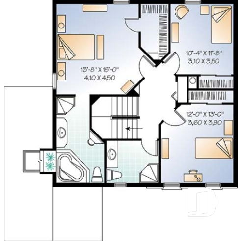 Étage - Plan de maison à étage, 3 chambres, garage, suite des parents, grande cuisine avec îlot et garde-manger - Le Frontenac 