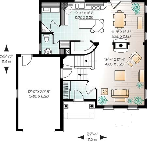 Rez-de-chaussée - Plan de maison à étage, 3 chambres, garage, suite des parents, grande cuisine avec îlot et garde-manger - Le Frontenac 