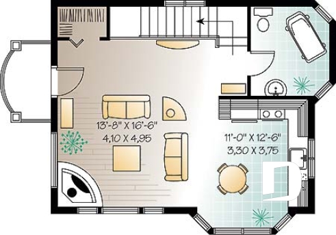 Étage - Plan de chalet aux planchers inversés, cuisine et salon à l'étage, chambres au rez-de-chaussée, panoramique - Chamonix