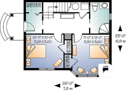 Rez-de-chaussée - Plan de chalet aux planchers inversés, cuisine et salon à l'étage, chambres au rez-de-chaussée, panoramique - Chamonix