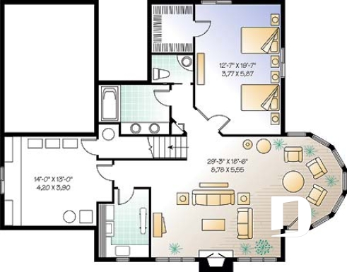 Sous-sol - Plan de maison style chalet panoramique, 2 à 4 chambres selon finition du sous-sol, plafond cathédral, foyer - Rockspring 5