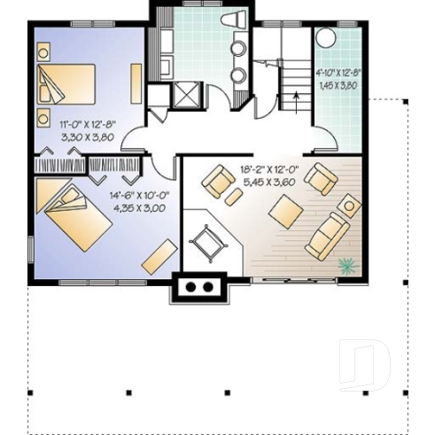 Sous-sol - Plan de chalet style rustic, 4 chambres, 2 salles familiales, foyer, loft à la mezzanine, abri moustiquaire - Kaspard
