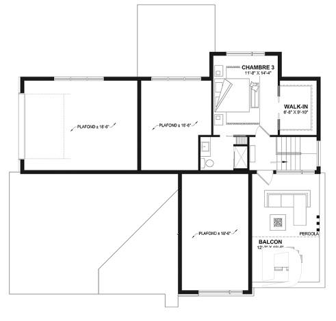 Étage option 2 - Plan de maison moderne une chambre avec garage attaché pour VR et option garage simple et quatre chambre - Eskal