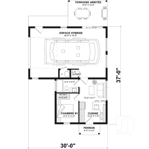 Rez-de-chaussée - Maison moderne cubique avec garage pour motorisé et plusieurs options d'aménagement intérieur - Halte