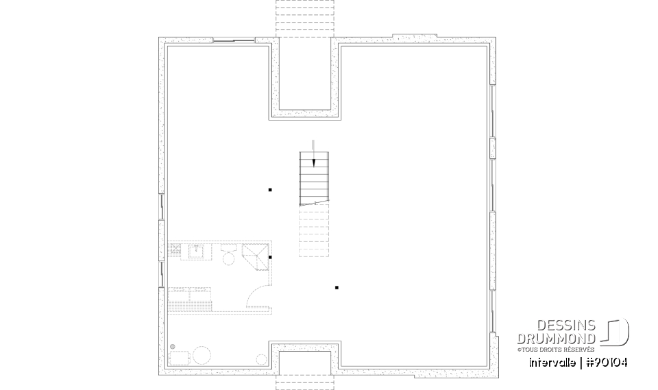 Sous-sol aménageable - Plan maison éco-responsable 1 à 4 chambres, bureau, foyer, mezzanine, vestiaire, s-sol aménagé optionnel ($) - Intervalle