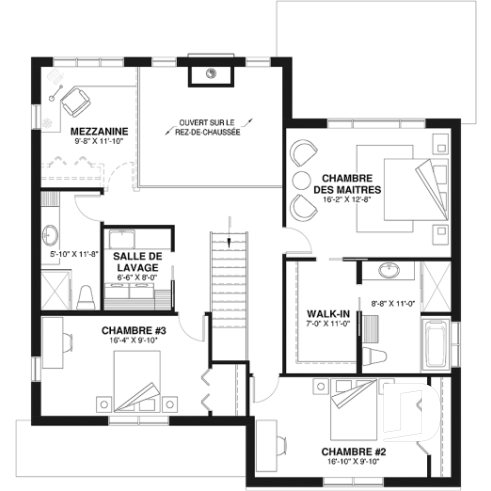 Étage - Plan éco-responsable de style Farmhouse, 3 à 4 chambres, bureau, garage et belle terrasse abritée - St-Arnaud - Éco