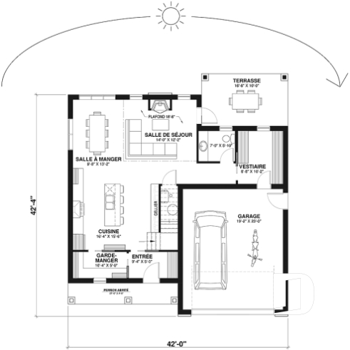 Rez-de-chaussée - Plan éco-responsable de style Farmhouse, 3 à 4 chambres, bureau, garage et belle terrasse abritée - St-Arnaud - Éco