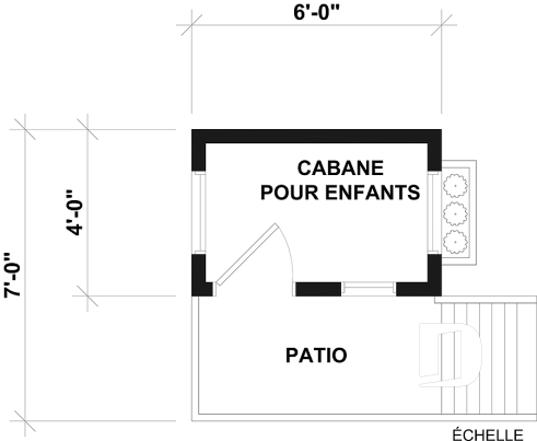 Rez-de-chaussée - Plan gratuit de cabane pour enfant (maisonnette), avec carré de sable.  - Nina