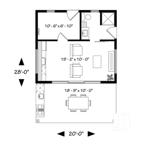 Rez-de-chaussée - Pavillon extérieur, terrasse couverte avec cuisine extérieure, séjour, salle de bain, rangement - Cabana 2