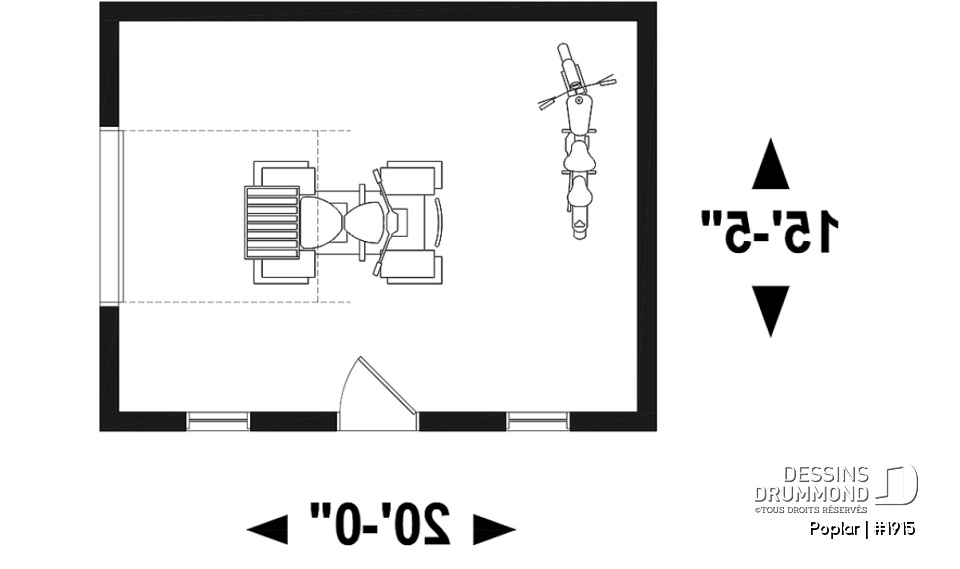 Rez-de-chaussée - Plan de remise avec porte de garage pour rangement de véhicules hors route - Poplar