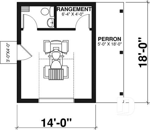 Rez-de-chaussée - Plan de remise avec salle de bain, appentis permettant de ranger des vélos ou bois à l'abris - Acacia