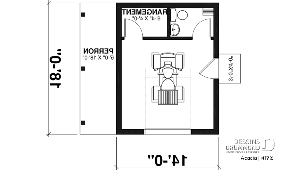 Rez-de-chaussée - Plan de remise avec salle de bain, appentis permettant de ranger des vélos ou bois à l'abris - Acacia
