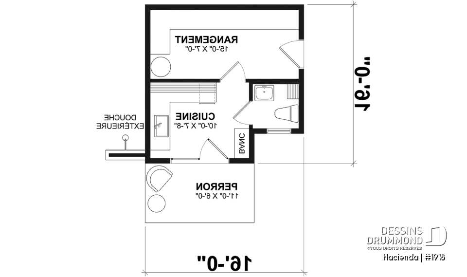 Rez-de-chaussée - Modèle de pavillon de jardin, cuisine intérieure, rangement et douche extérieure - Hacienda