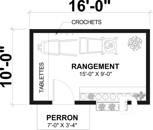 Rez-de-chaussée - Plan de remise ou cabanon, coin tablettes pour rangement, ainsi qu'un secteur propice au storage de buches - Zermatt 3