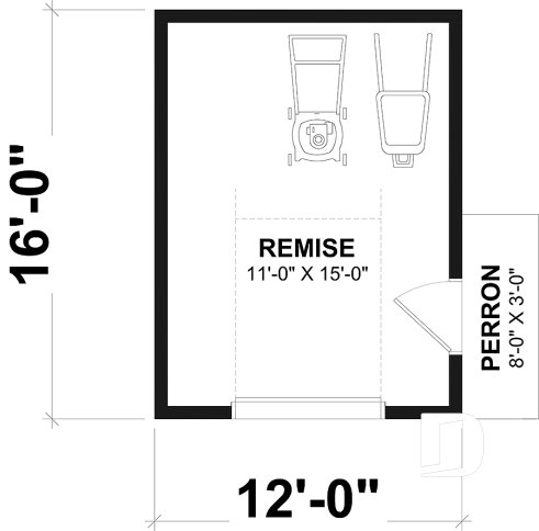 Rez-de-chaussée - Plan de remise proposant une mini porte de garage afin de faciliter le rangement - Kia
