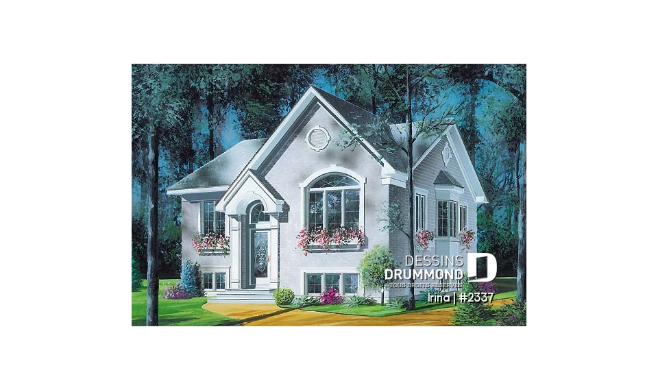 Vue avant - MODÈLE DE BASE - Bungalow abordable, rangement intégré, plafond cathédrale au vestibule, 2 chambres - Irina