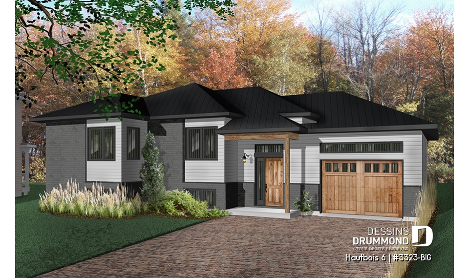 Vue avant - MODÈLE DE BASE - Plain-pied contemporain avec entrée split, garage attaché, 2 chambre, buanderie, coûts abordables - Hautbois 6