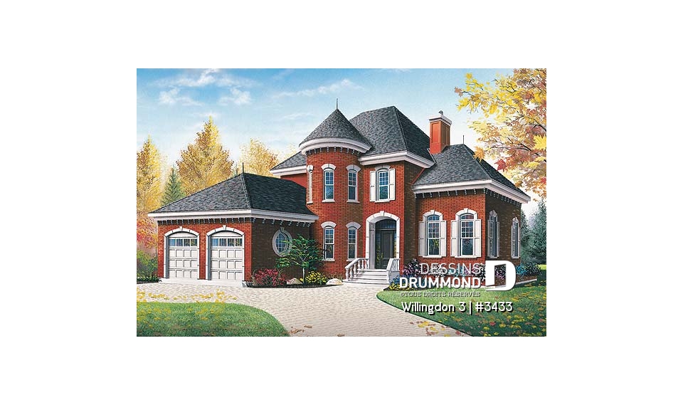 Vue avant - MODÈLE DE BASE - Maison style manoir avec garage double, 3 chambres, bureau à domicile, grand salon avec cathédral, foyer - Willingdon 3